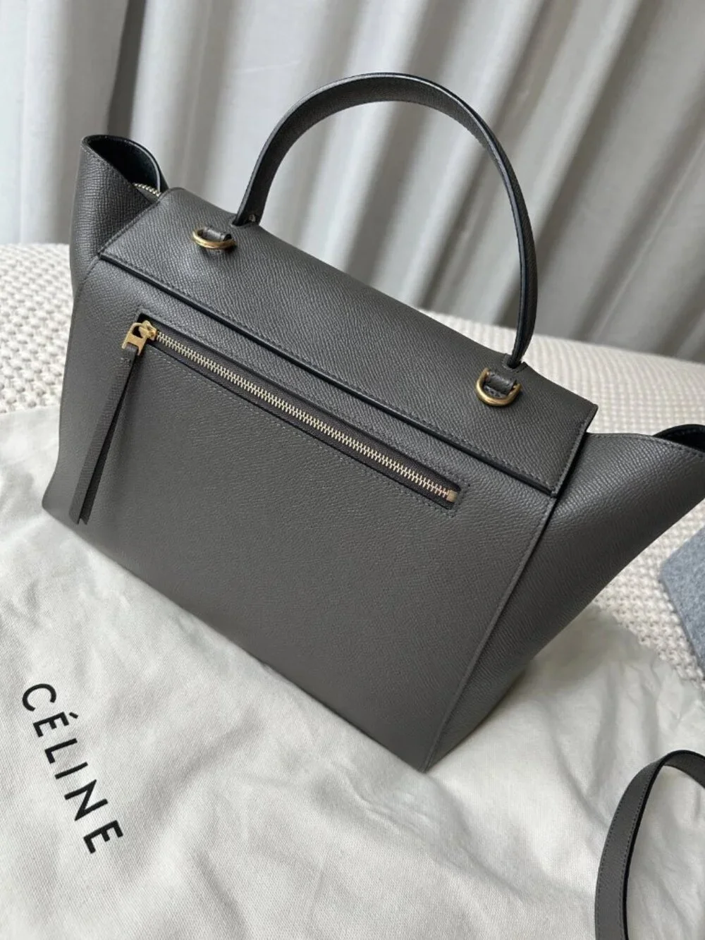 Phoebe Philo Era Celine Grained Calfskin Mini Belt Bag Gray